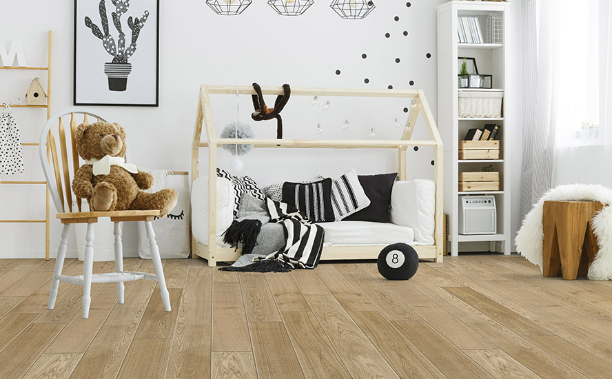 Johnson Hardwood Oak Grove Bark Premium – european white oak engineered hardwood room scene