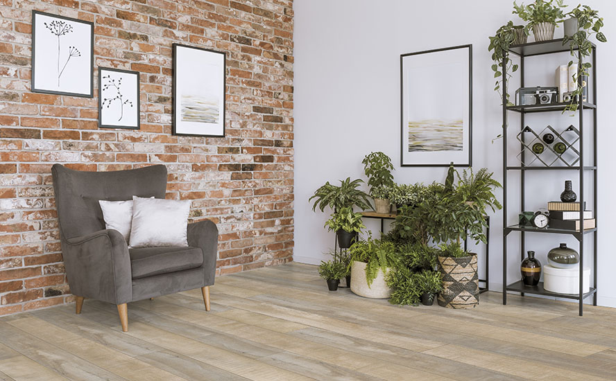 Johnson Hardwood Olde Tavern Wassail – water-resistant laminate flooring room scene