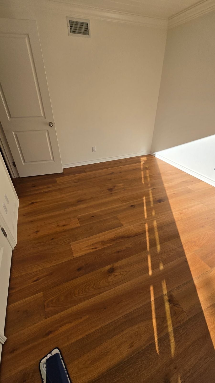 Completed French oak hardwood flooring installation by Glamour Flooring in Woodland Hills