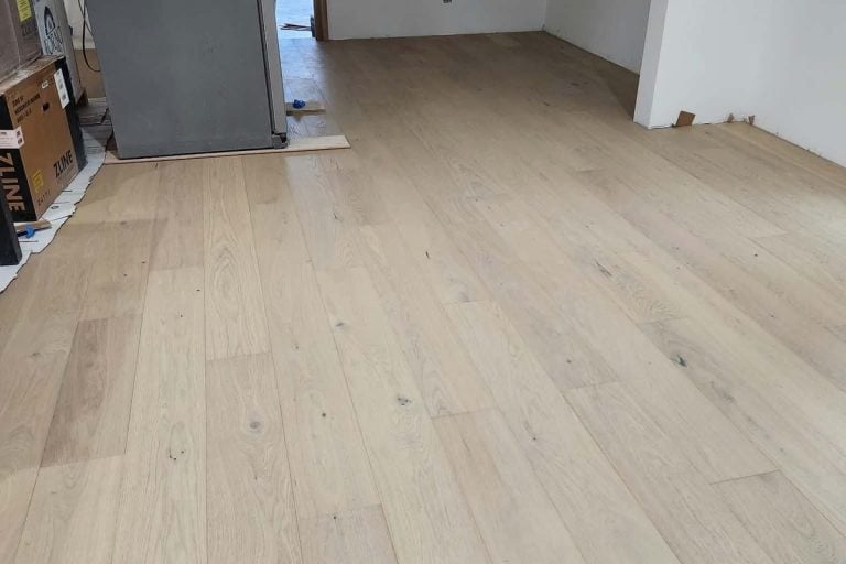 Oasis Seaside Breeze oak engineered hardwood flooring installed in a Calabasas home