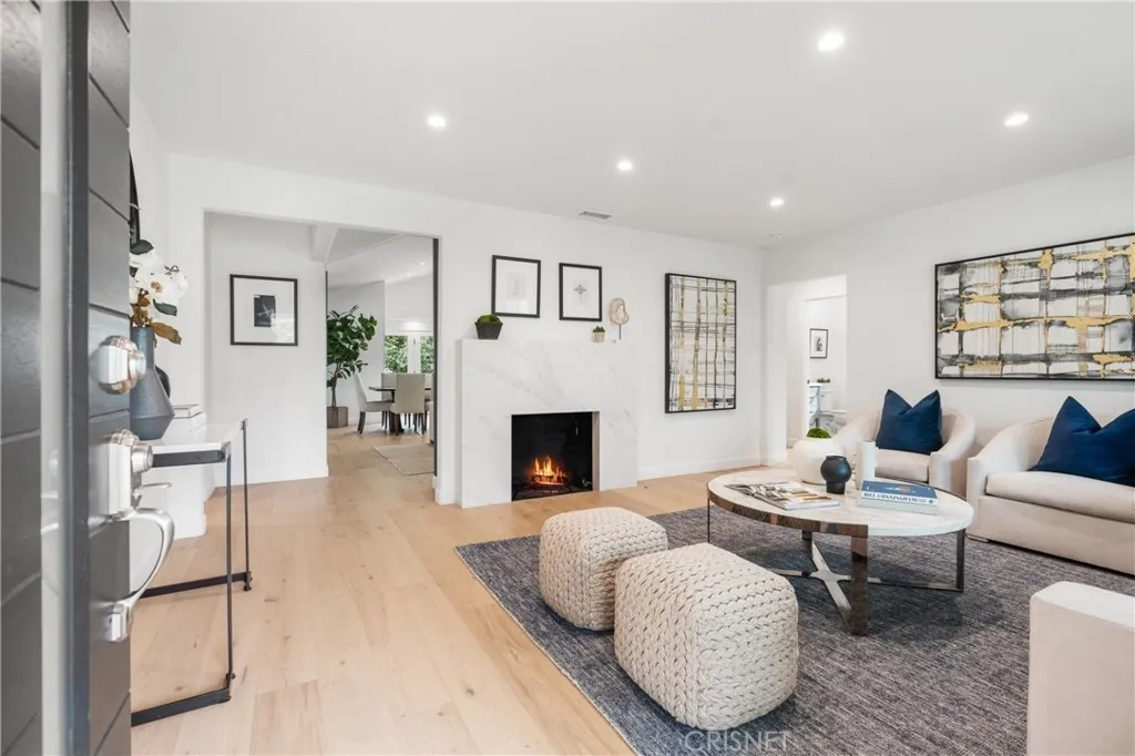 Living room with engineered European white oak glued down, Sherman Oaks, Glamour Flooring project