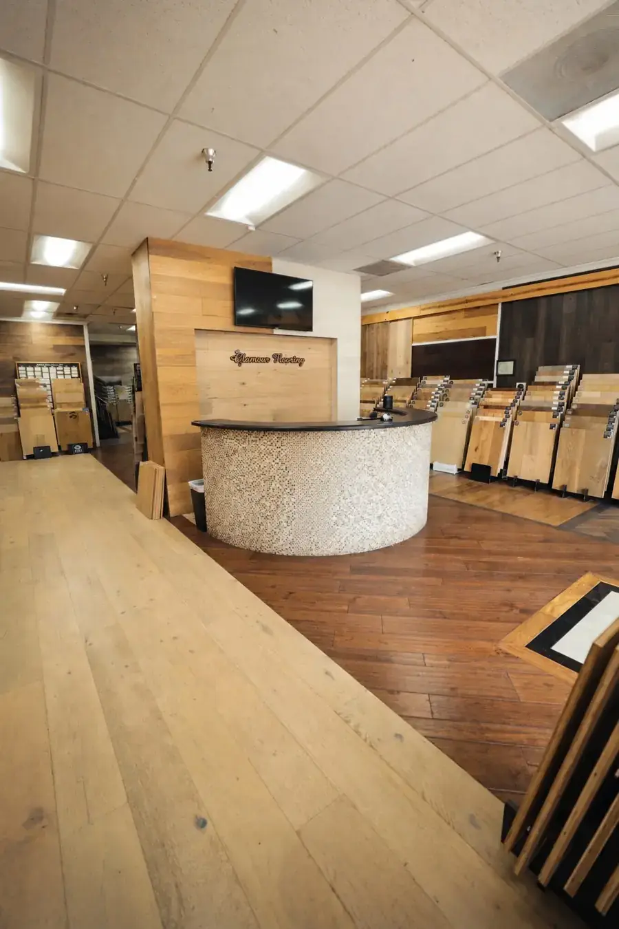 Inside the Glamour Flooring showroom on Victory Blvd