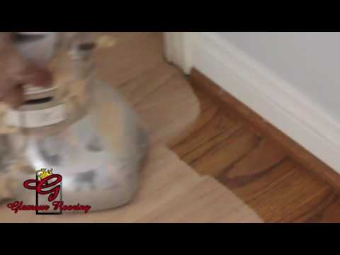 Hardwood floor being re-sanded and refinished by Glamour Flooring in Los Angeles